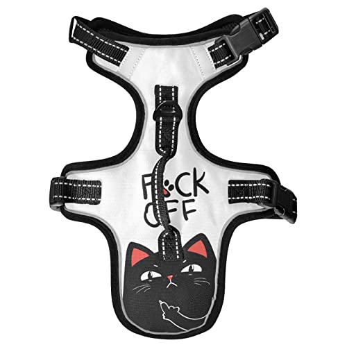 Naanle Mittelfinger Schwarz Katze Hundegeschirr mit Leine Clips No Pull Weich Gepolstert Mesh Weste Haustier Geschirr Reflektierend Verstellbare Weste für Hunde Welpen Katzen von Naanle