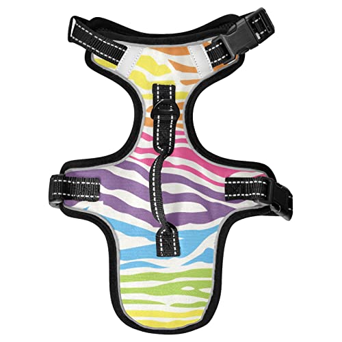 Naanle Regenbogen Tier Druck Zebra Hundegeschirr mit Leine Clips No Pull Weich Gepolstert Mesh Weste Haustier Geschirr Reflektierend Verstellbare Weste für Hund Katze von Naanle