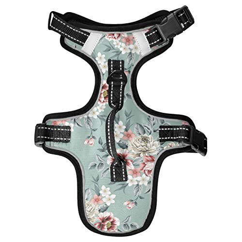 Naanle Rose Flowers Dog Harness with Leash Clips No Pull Soft Padded Mesh Vest Pet Harness Reflective Adjustable Vest for Dogs Puppy Cats von Naanle
