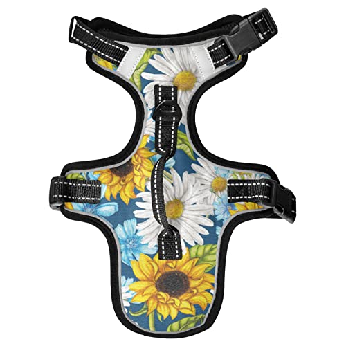 Naanle Watercolor Daisy Sunflower Dog Harness with Leash Clips No Pull Soft Padded Mesh Vest Pet Harness Reflective Adjustable Vest for Dogs von Naanle