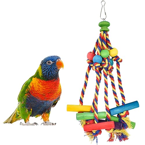 Mehrfarbiges Papagei Vogel Kauspielzeug, Sichererem Vogelkauspielzeug, Papagei Blöcke Knoten Zerreißen Spielzeug Einfach zu Verwenden, Vogel Papagei Schaukel Perfekt für Kleine und Mittelgroße Vögel von Naapesi