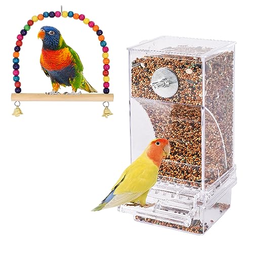 Transparent Futterspender Vögel + Wellensittiche Schaukel Spielzeug, Acryl Automatischer Futterautomat, Vogelfutterhaus Vogelfutterspender für Kanarienvögel Wellensittiche Nymphensittiche Finken von Naapesi