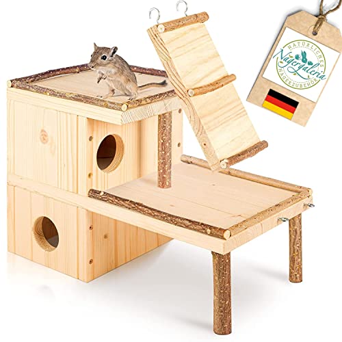Hamster Haus Holz - 2 Etagen, Leiter, Labyrinth, Spielplatz - handgemacht in Bayern - Mäuse Zubehör von Nagergaleria