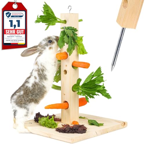 Nagergaleria ® Futterbaum Kaninchen Meerschweinchen mit Bodenplatte aus Holz und Erdspieß fürs Freigehege Hasen von Nagergaleria