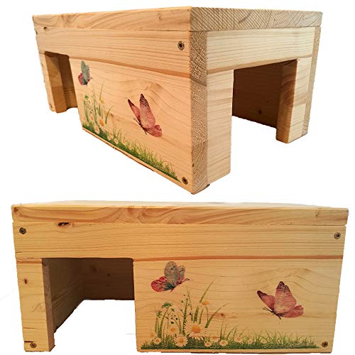 Nagerhaus Schmetterling Meerschweinchen Hamster Gehege Zubehör Kleintierhaus mit 2 Eingängen, Stabil & Holzlasur Nagerhaus Schmetterling Meerschweinchen Hamster Gehege Zubehör Kleintierhaus mit 2 Eingängen, Stabil & Holzlasur von YAMOOCO