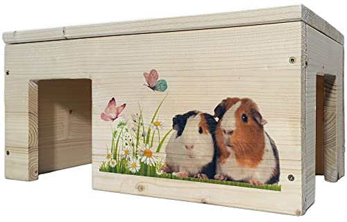 Nagerstore Meerschweinchenhaus aus Holz mit 2 Eingängen, Outdoor, Groß, Holzlasur & Aufklappbar / 45x25x22cm von Nagerstore