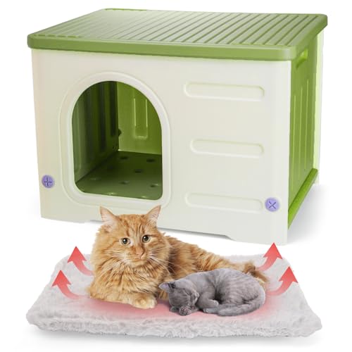Nagpew Katzenhaus aus Kunststoff, für drinnen und draußen, wasserdichtes Haustierheim mit Fluchttürkissen, stabiles großes Haustierhaus für Hunde, Welpen, Kaninchen, einfache Montage, sauber, Grün Nagpew Katzenhaus aus Kunststoff, für drinnen und draußen, wasserdichtes Haustierheim mit Fluchttürkissen, stabiles großes Haustierhaus für Hunde, Welpen, Kaninchen, einfache Montage, sauber, Grün von Nagpew