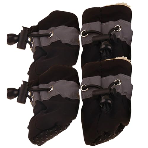 4PCS-Hundehuhe für winterfeste Wasserstiefel Anti-Schlupf-Hundepfoten Abdeckungen warmes Fleece-Hundestiefel mit Anpassungsband Anti-Dirty-Welpenschuhe für Kältepflaster Größe 5 von Naisicatar