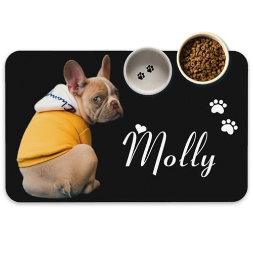 Fußmatte Personalisiert Napfunterlage Hund Futtermatte Katzen Haustür mit Namen und Foto Fußmatte Selbst Gestalten Haustier Hundebesitzer rutschfest Waschbar Geschenk Einzug Richtfest Geburtstag von Naispanda