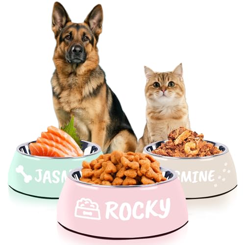 Hundenapf mit Namen, personalisierbar, für Hund und Katze, rutschfest, langlebig, niedlicher Metall-Edelstahl-Hundenapf (Pink) von Naispanda