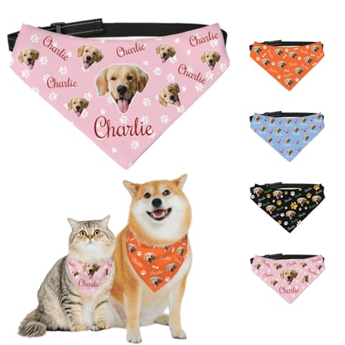 Personalisierte Hundehalstücher mit Foto, Name, Logo, Individueller Haustierschal, Dreieckstuch, Halstuch mit Verstellbarer Schnalle, Personalisiertes Haustierkostüm-Accessoire für Hunde und Katzen von Naispanda