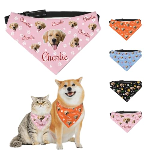 Personalisierte Hundehalstücher mit Foto, Name, Logo, Individueller Haustierschal, Dreieckstuch, Halstuch mit Verstellbarer Schnalle, Personalisiertes Haustierkostüm-Accessoire für Hunde und Katzen von Naispanda