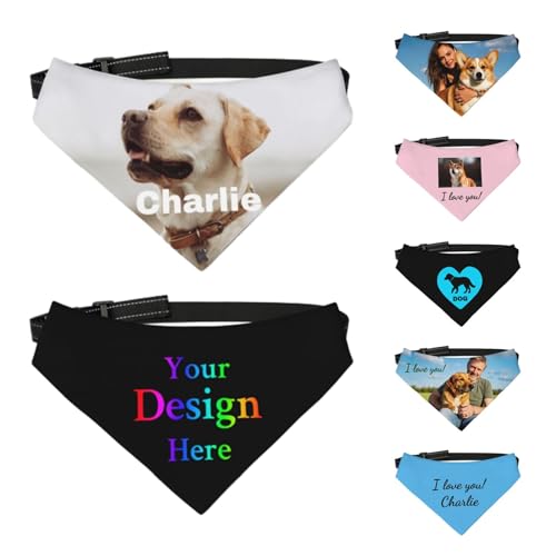 Personalisierte Hundehalstücher mit Foto, Name, Logo, Individueller Haustierschal, Dreieckstuch, Halstuch mit Verstellbarer Schnalle, Personalisiertes Haustierkostüm-Accessoire für Hunde und Katzen von Naispanda