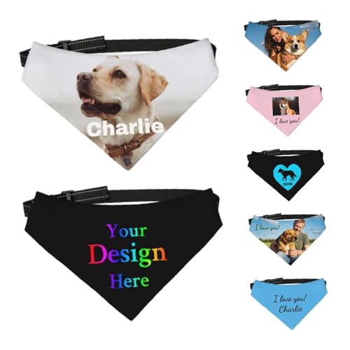 Personalisierte Hundehalstücher mit Foto, Name, Logo, Individueller Haustierschal, Dreieckstuch, Halstuch mit Verstellbarer Schnalle, Personalisiertes Haustierkostüm-Accessoire für Hunde und Katzen von Naispanda