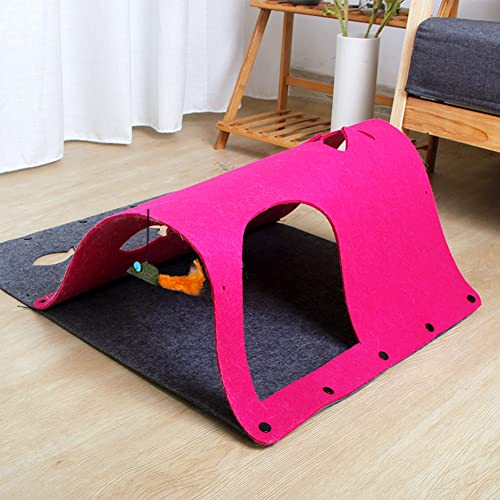 Naiveferry DIY Cat Felt Tunnel, Cat Tubes for Indoor Cats Interactive Cat Toys Cat Tunnel Play Mat Felt Pet Bed House for Cat Puppy Kitten Rabbit (Rose Red) von Naiveferry