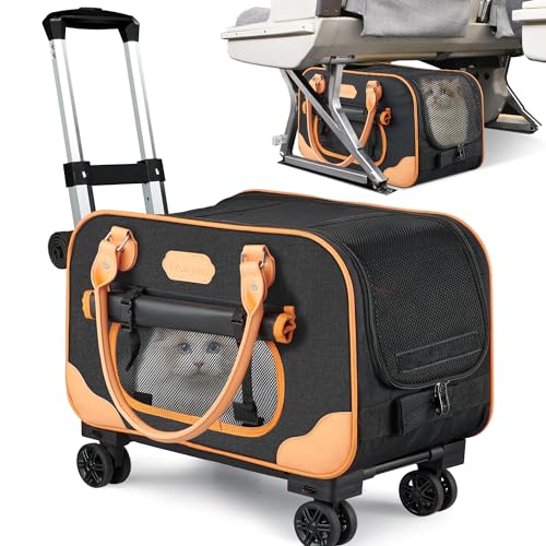 Katzentragetasche mit Rädern, von Fluggesellschaften zugelassene Haustier-Tragetasche mit Rollen, Rolltasche für Haustiere, mit Teleskopgriff und Schultergurt für Spaziergänge, Reisen, Tierarztbesuche von Nakyma