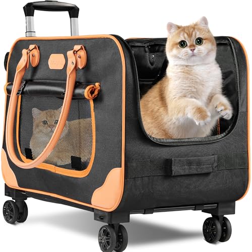 Nakyma Haustier-Transporttasche mit Rädern, Rolltasche für Haustiere, mit Rädern, für große Katzen, kleine Hunde bis zu 17,2 kg, faltbar und atmungsaktiv, ideal für Reisen, Spaziergänge und Camping von Nakyma