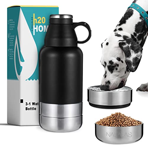 NALALAS 3 in 1 tragbare Hundewasserflasche, groß, 907 ml, isoliert, mit Reise-Futternapf, für Hunde unterwegs von Nalalas