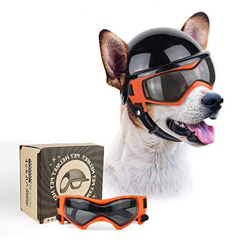 NAMSAN Anti-UV Hundebrille mit Haustierhelm, Winddicht Augenschutz Hunde Sonnenbrille, Cooler Motorrad-Haustierhelm für Kleine/Mittlere Hunde von Namsan
