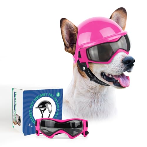 NAMSAN Anti-UV Hundebrille mit Haustierhelm, Winddicht Augenschutz Hunde Sonnenbrille, Cooler Motorrad-Haustierhelm für Kleine/Mittlere Hunde von Namsan