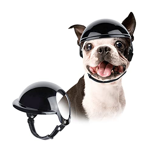 NAMSAN Haustierhelm Coole Motorrad Hundehelm aus Acrylnitril Butadien Styrol Kein Druck Auf das Ohr Einstellbar Hundehüte Kopfschutz Hundeschutzhelm für Radfahren Outdoor-Aktivitäten (Schwarz) von Namsan