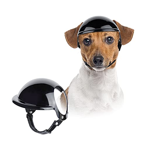 NAMSAN Haustierhelm Coole Motorrad Hundehelm aus Acrylnitril Butadien Styrol Kein Druck Auf das Ohr Einstellbar Hundehüte Kopfschutz Hundeschutzhelm für Radfahren Outdoor-Aktivitäten (Schwarz) von Namsan