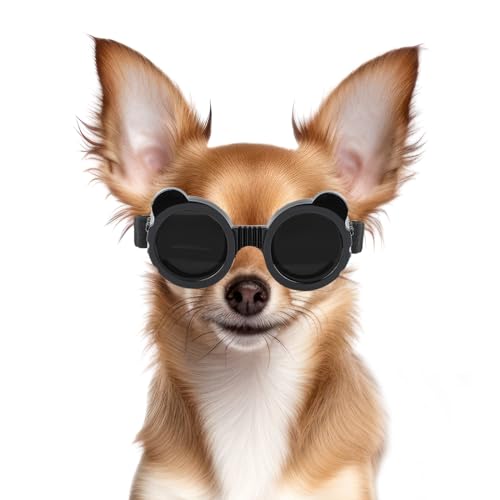 NAMSAN Hund Brille für Kleine Hunde Hunde Sonnenbrille mit Rundem Rahmen Windschutzbrille UV-geschützt Schutzbrille für Kleine Hunde - Schwarz von Namsan