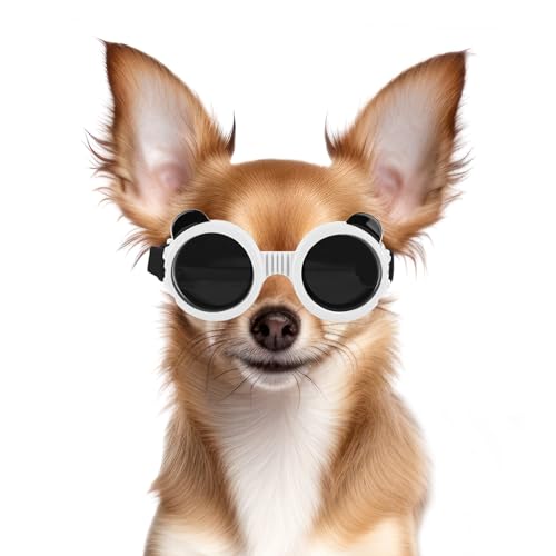 NAMSAN Hund Brille für Kleine Hunde Hunde Sonnenbrille mit Rundem Rahmen Windschutzbrille UV-geschützt Schutzbrille für Kleine Hunde - Weiß von Namsan