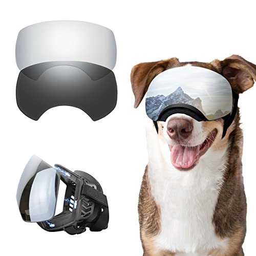 NAMSAN Hunde Sonnenbrille Hundebrille Sonnenbrillen für Hunde Verstellbarer Riemen für UV-Sonnenbrillen Winddicht Schneedicht Schutz Geeignet für Große und Mittelgroße Hunde-Silber von Namsan