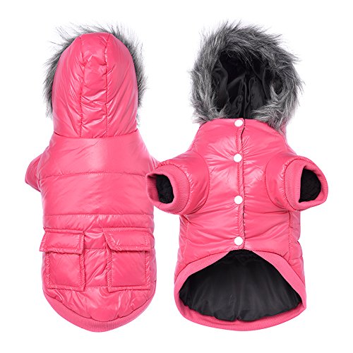 NAMSAN Hundebekleidung Hundewintermantel, Hunde Hoodie mit Leinenloch und Tasche, wasserdichte, Winddichte Kaltwetterbekleidung für kleine und mittelgroße Hunde Rosa-XL von Namsan