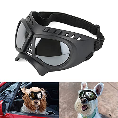 NAMSAN Hundebrille Sonnenbrillen für Hunde Augenschutz Hunde Brille mit Verstellbare Träger Mode Hunde Schutzbrille für Kleine/Mittlere Hunde-Silber von Namsan