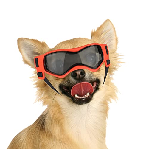 NAMSAN Hundebrille für Kleine Hunde UV-Schutz Hunde Sonnenbrille mit Einstellbar Gummiband Winddichte Hunde Motorradbrille-Orange von Namsan