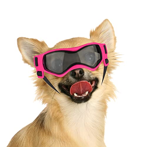 NAMSAN Hundebrille für Kleine Hunde UV-Schutz Hunde Sonnenbrille mit Einstellbar Gummiband Winddichte Hunde Motorradbrille-Rosa von Namsan