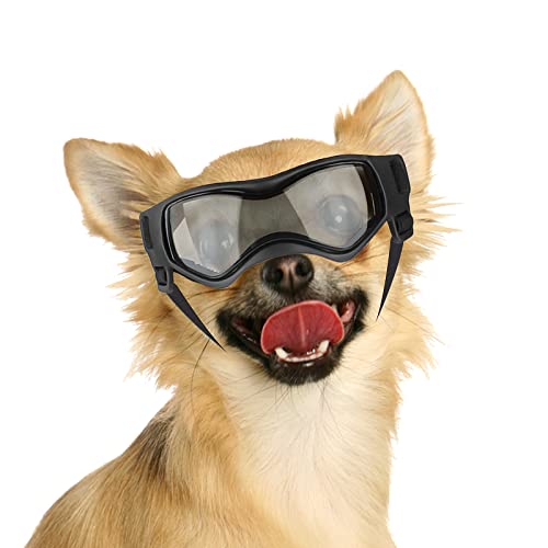 NAMSAN Hundebrille für Kleine Hunde UV-Schutz Hunde Sonnenbrille mit Einstellbar Gummiband Winddichte Hunde Motorradbrille-Schwarz von Namsan