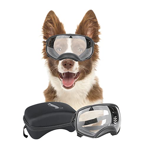 NAMSAN Hundebrille mit Weit Sichtfeld, UV-Schutz Große Hunde Sonnenbrille, Augen Schützen Klare Hund Schutzbrille mit Verstellbare Band und Schwammnasenpads Clear von Namsan