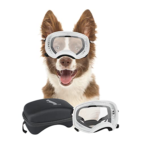 NAMSAN Hundebrille mit Weit Sichtfeld, UV-Schutz Große Hunde Sonnenbrille, Augen Schützen Klare Hund Schutzbrille mit Verstellbare Band und Schwammnasenpads von Namsan