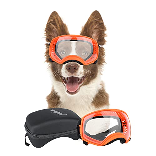 NAMSAN Hundebrille mit Weit Sichtfeld, UV-Schutz Sonnenbrille für Gross Hunde, Augen Schützen Hunde Schutzbrille mit Verstellbare Band und Schwammnasenpads-Orange von Namsan