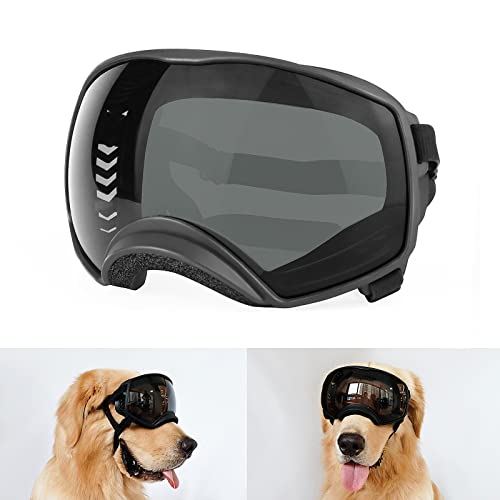 NAMSAN Hundebrille mit Weit Sichtfeld, UV-Schutz Sonnenbrille für Gross Hunde, Augen Schützen Hunde Schutzbrille mit Verstellbare Band und Schwammnasenpads-Schwarz von Namsan