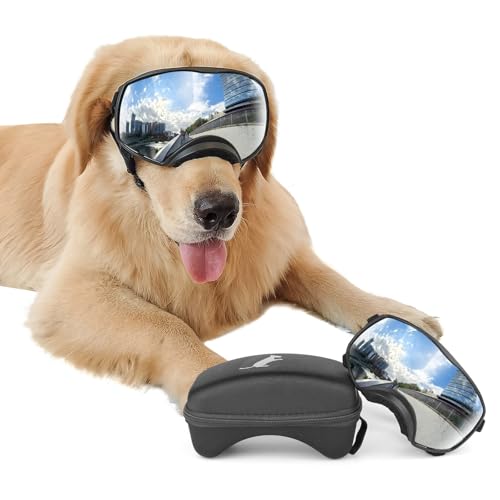 NAMSAN Hundebrille mit Weit Sichtfeld, UV-Schutz Sonnenbrille für Gross Hunde, Augen Schützen Hunde Schutzbrille mit Verstellbare Band und Schwammnasenpads-Silber NAMSAN Hundebrille mit Weit Sichtfeld, UV-Schutz Sonnenbrille für Gross Hunde, Augen Schützen Hunde Schutzbrille mit Verstellbare Band und Schwammnasenpads-Silber von Namsan