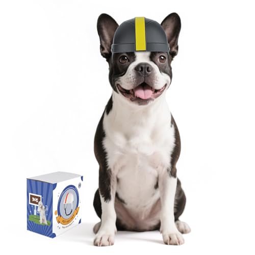 NAMSAN Hundehelm für kleine Hunde, Motorradhelm für kleine und mittelgroße Rassen, Hundefahrradhelm mit Ohrlöchern, Harter Hut für Boston Terrier, Pudel (Schwarz/Gelb-M) von Namsan