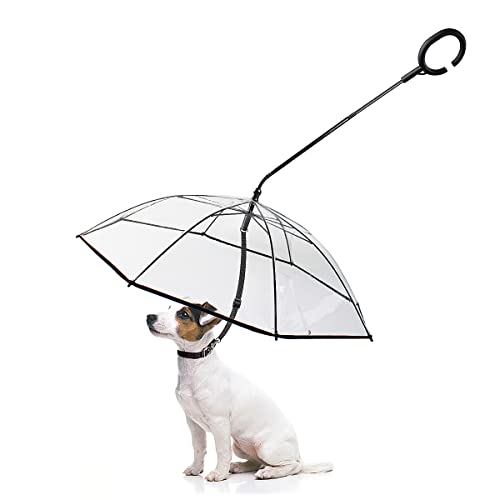 NAMSAN Hundeschirm für kleine bis mittelgroße Hunde, Haustier-Regenschirm mit verstellbarer Leine, Regen/Schnee, Spazierengehen, Hunde-Regenschirm, C-förmiger Griff, Winkel verstellbar von Namsan