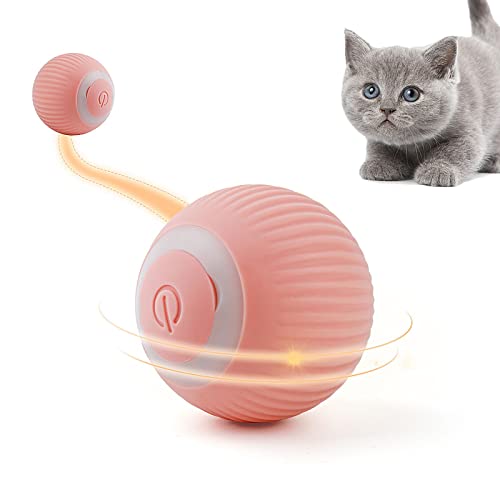 Namsan Katzenspielzeug Elektrisch Katzenball mit LED Licht Automatischer 360-Grad-Rollbal Interaktives Katzenspielzeug USB Wiederaufladbarer Elektrische Katzenbälle für Katzen (Rosa) von Namsan