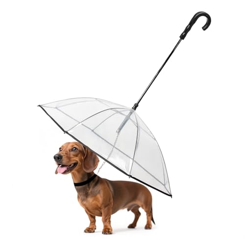 NAMSAN Regenschirm für kleine Hunde, transparenter Regenschirm mit Leine für regnerische Tage, Spazierengehen, Welpenschirm mit Metallkette, Selbstmontage, verstellbar von Namsan