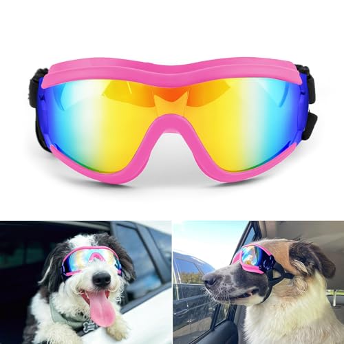 NAMSAN Sonnenbrillen für Hunde Einstellbar Hundebrille Wasserdicht Winddicht Hunde Motorradbrille Schutzbrille für Mittel/Gross Hunde-Rosa von Namsan