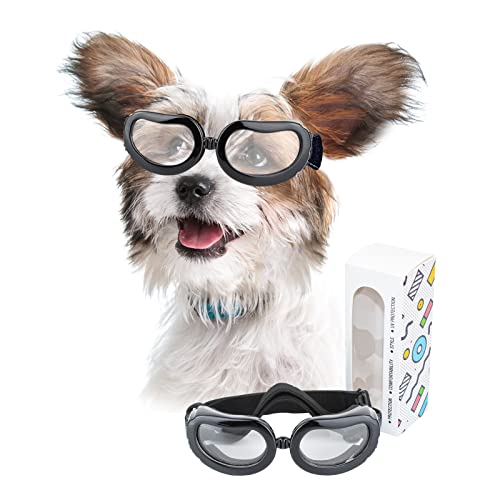 NAMSAN Hundebrille für Kleine Hunde Anti-UV Schutzbrille für Kleine Hunde Hunde Motorradbrille Wasserdichter Einstellbar Sonnenbrille für Kleine Hunde -Clear von Namsan