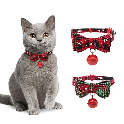 NAMSAN Weihnachts-Katzenhalsband mit Entzückenden Glöckchen und Schneeflocken Gemusterte Fliegen, Verstellbare Träger für Kätzchen, Katzen, Welpen von Namsan