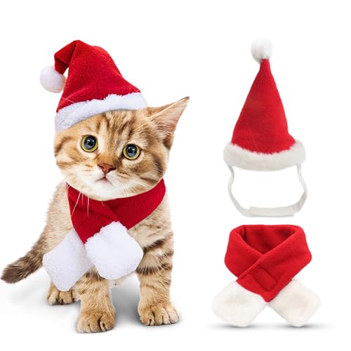NANSAM Weihnachtskostüm für Katze mit Weihnachtsmütze und Schal, Weihnachtsset 2 Stück, verstellbares Haustier-Set für Kätzchen und Welpen - Rot NANSAM Weihnachtskostüm für Katze mit Weihnachtsmütze und Schal, Weihnachtsset 2 Stück, verstellbares Haustier-Set für Kätzchen und Welpen - Rot von Namsan