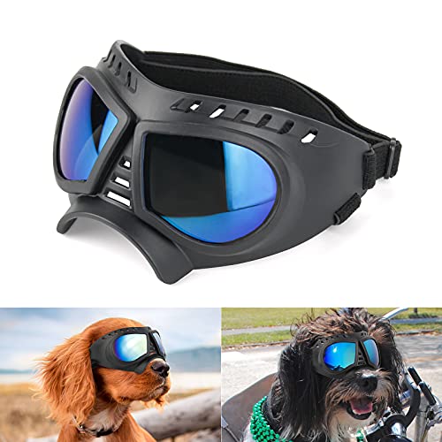Namsan Haustier-Brille, Hunde-Sonnenbrille, UV-Schutz, winddicht, Welpenbrille, verstellbare flexible Riemen für kleine Hunde, weicher Rahmen (blaue Linse) von Namsan
