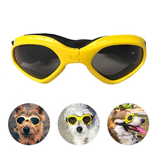 Namsan Hundebrille Verstellbarer Riemen Schutzbrille für Hunde Wasserdicht Winddicht Hunde Sonnenbrille -Gelb von Namsan