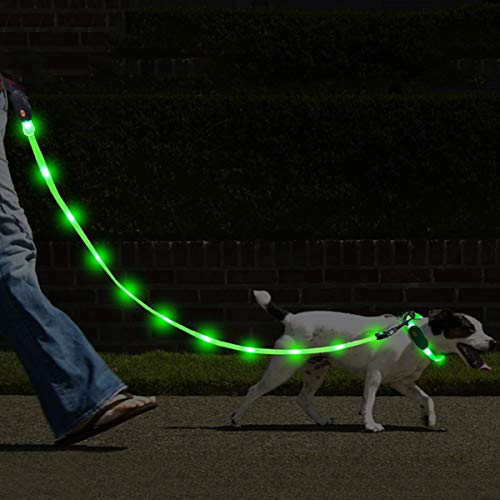 NAMSAN LED Hundeleine mit LED Hundehalsband USB Aufladbar Wasserdicht Sicherheit Hundehalsband-Leine für Hunde, 3 Leuchtmodi 20 Leuchtet (Grün) von Namsan